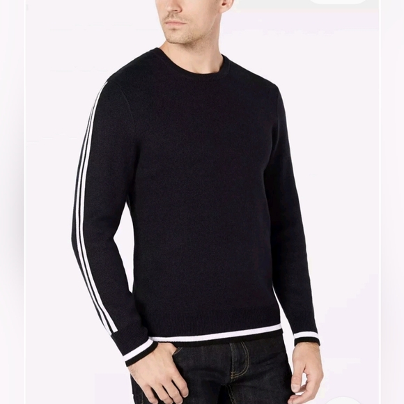 I-N-C Mens Striped Pullover Sweater, Black, NWT Size Large NEW - Picture 1 of 6